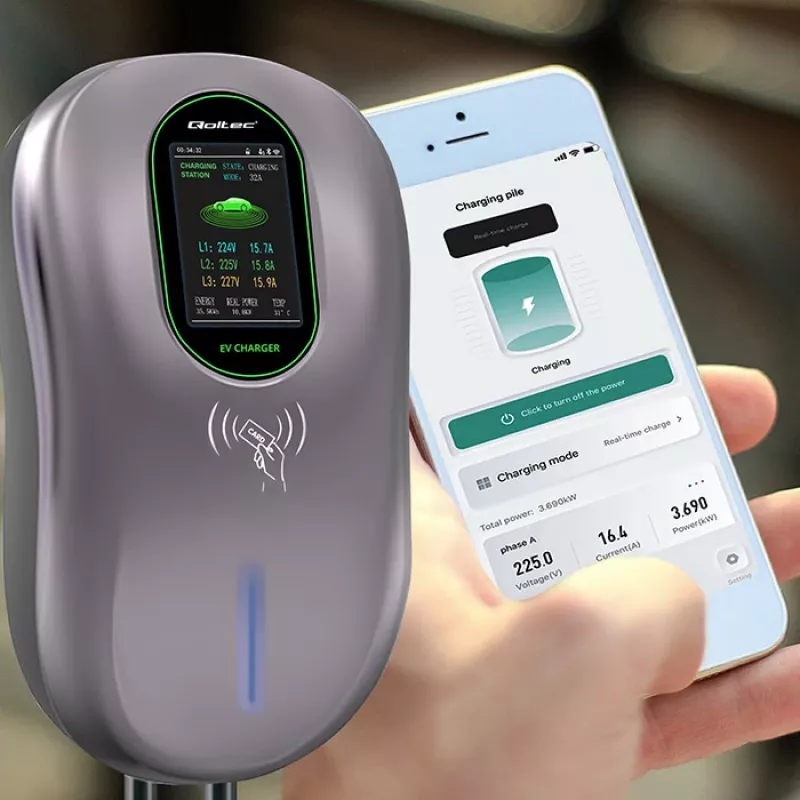 Estação de carregamento EV QOLTEC 52430 22 kW Wi-Fi RFID trifásico, 32 A, Type 2, IP54