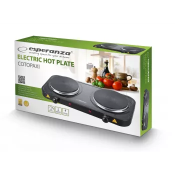 Placa de cozinha elétrica ESPERANZA EKH010K — 2 zonas preta, 155 mm, 2000 W, controlo rotativo