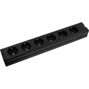 Régua de tomadas EUROLITE 30240080 — 6 tomadas, caixa de alumínio, preto