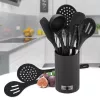 Conjunto de utensílios de cozinha Maestro MR-1542 — 8 peças em silicone para bancada, preto, empilhável com suporte de armazenamento