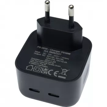 Carregador de smartphone Inter-Tech PD-2036, preto, AC, interior