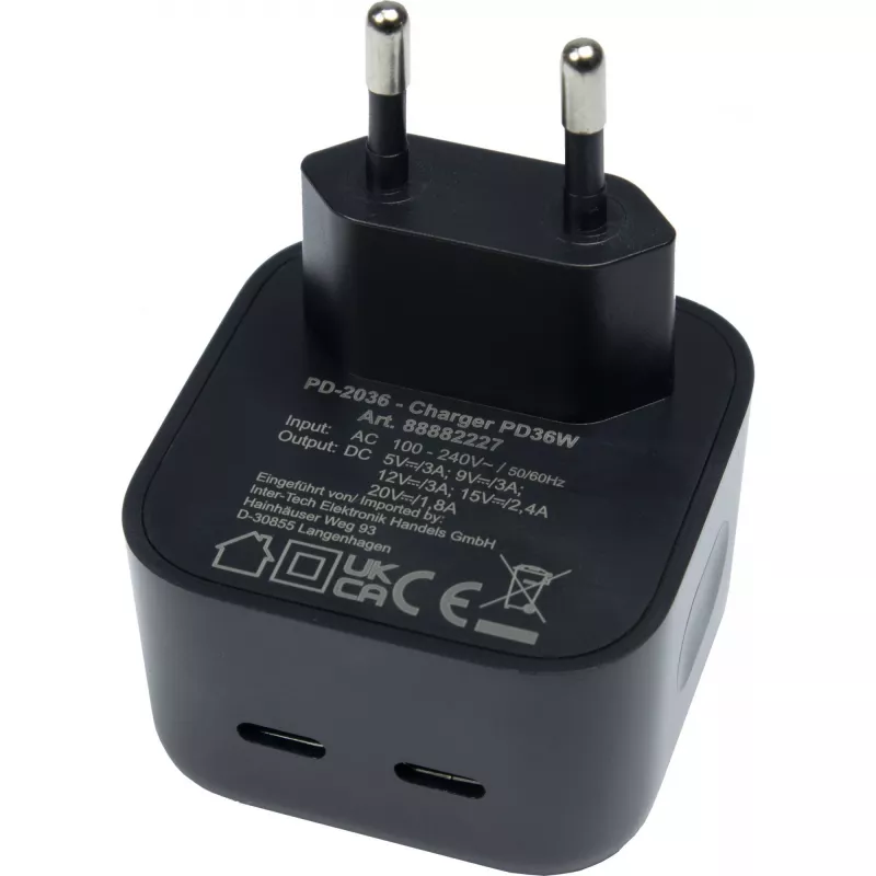 Carregador de smartphone Inter-Tech PD-2036, preto, AC, interior
