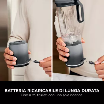 Batedeira portátil Ninja BC251EUGY, recipiente de 0,57 L, bateria de 11,1 V, lâminas de aço inoxidável, transparente/cinzento