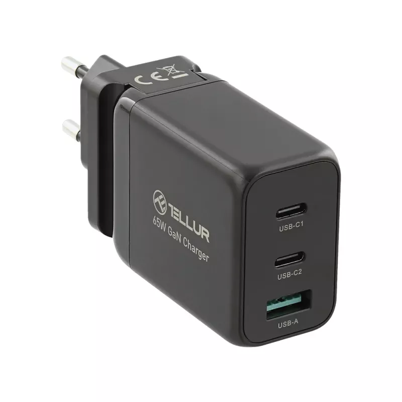 Carregador de parede Tellur TLL151451 65W, 3 portas (2x USB-C, 1x USB-A)