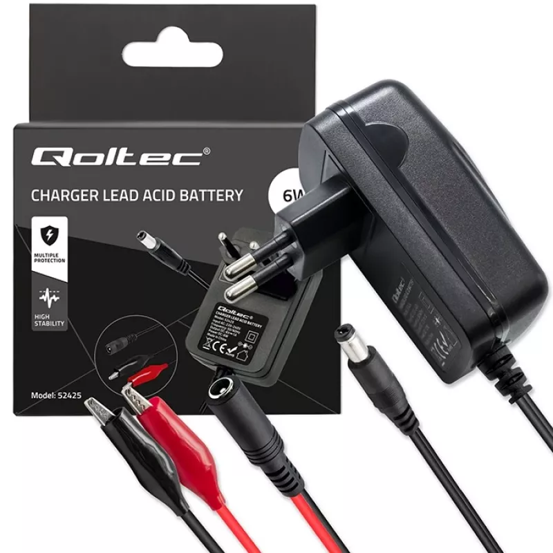 Carregador de bateria QOLTEC Charger AGM GEL STD 6V 1A para baterias de chumbo-ácido 6V, AGM e Gel