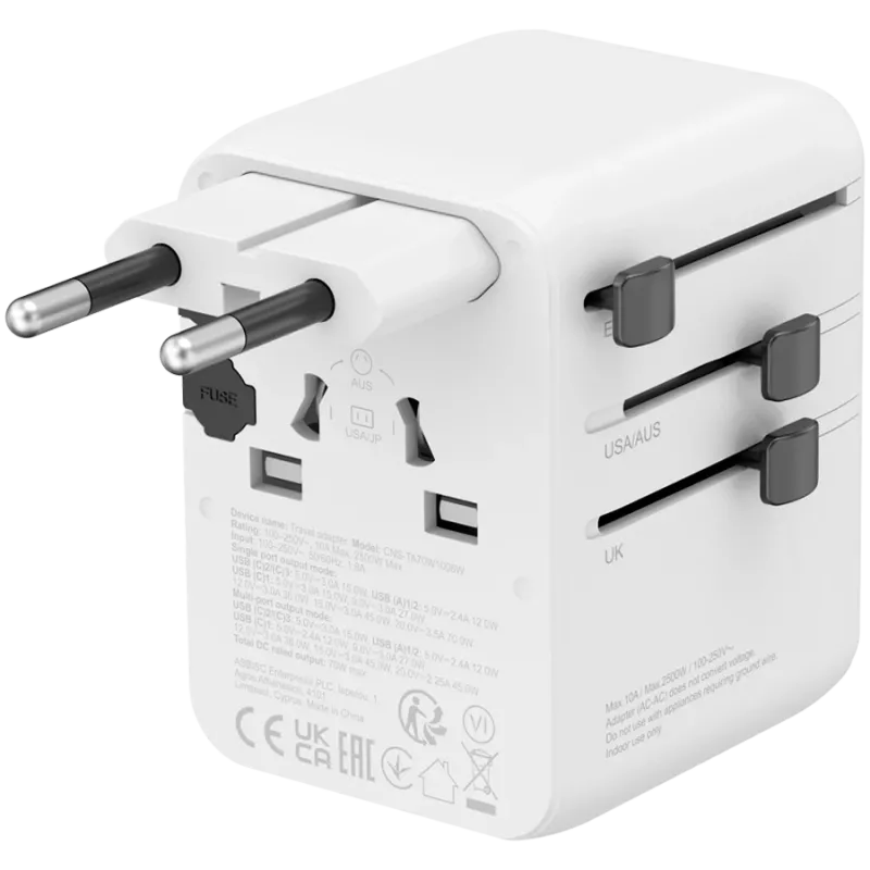 Adaptador de viagem CANYON OnTour 70 EU/UK/US/AUS 70W branco
