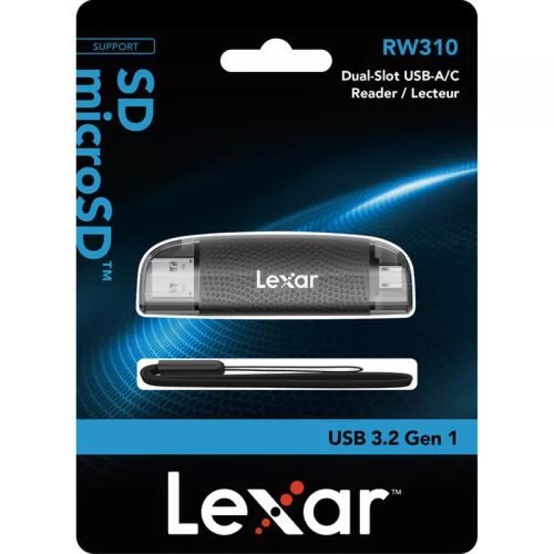 Lexar LRW310X-BNBNG leitor de cartões microSD/SD dual USB-A/USB-C, USB 3.2