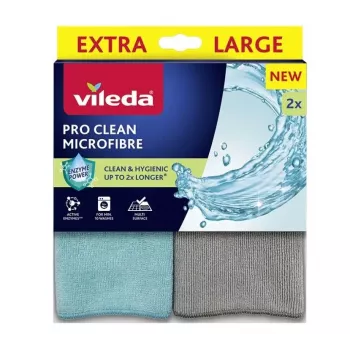 Pano de limpeza VILEDA Pro Clean universal com enzimas ativas, cinzento, pack de 2, lavável na máquina
