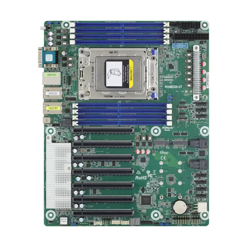 Motherboard ASRock ROMED8-2T ATX para AMD EPYC LGA 4094, 8× DDR4 DIMM, Octa-Channel, 2× M.2, 8× SATA III, 10GbE, 3× RJ-45