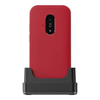 Telemóvel Doro Leva E22, 2,8 polegadas (7,11 cm) ecrã, Single SIM, câmara 0,3 MP, 1150 mAh, 127,8 g, vermelho/branco