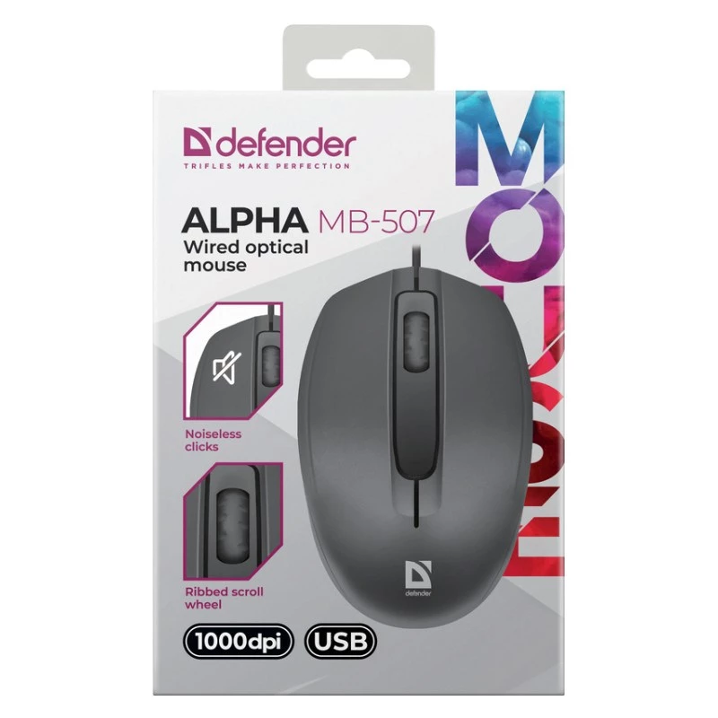 Rato de computador com fio Defender com clique silencioso