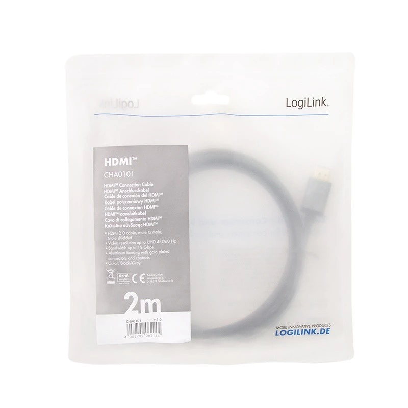 Cabo LogiLink CHA0101 HDMI-AV preto-cinzento 2m HDMI para HDMI macho