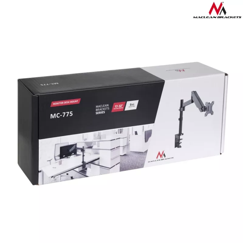 Suporte de monitor de secretária MACLEAN MC-775 para ecrãs de 32 polegadas (81,3 cm), VESA 75x75–100x100, até 8 kg, cinzento