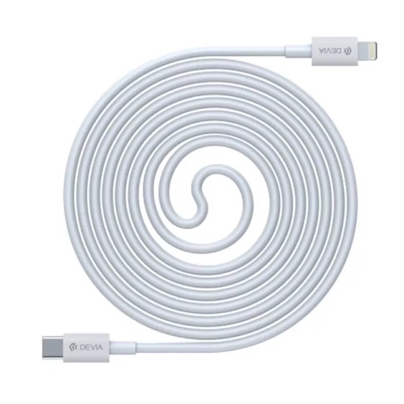 Cabo USB-C para Lightning Devia Smart Series PD 18W – branco, certificado MFi