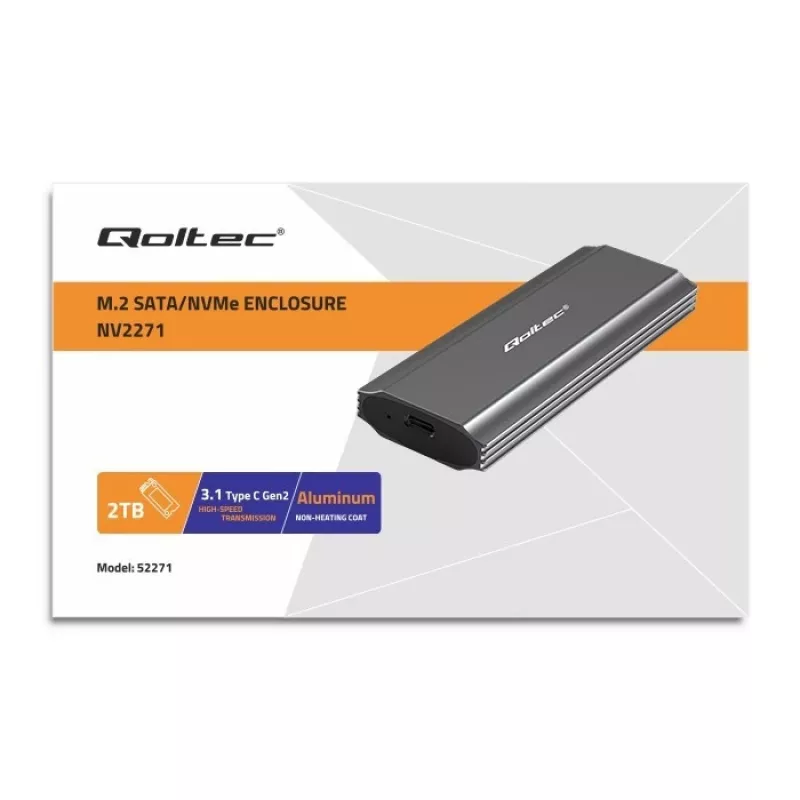 Caixa | compartimento NV2271 para disco M.2 SSD | SATA | NVMe | USB-C | 2TB