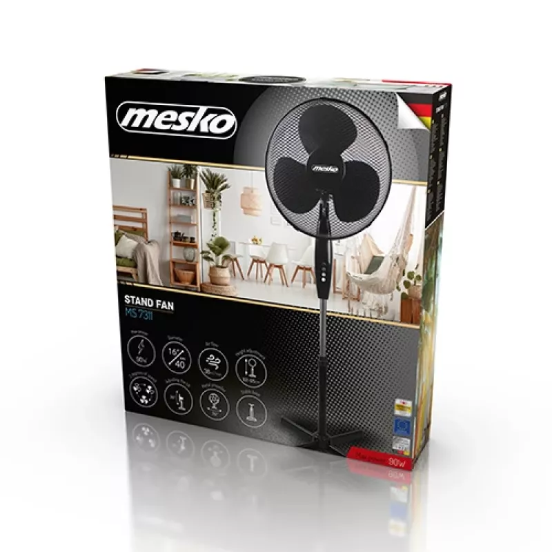 Mesko | Ventilador | MS 7311 | Ventilador de pé | Preto | Diâmetro 40 cm | Número de velocidades 3 | Oscilação | 45 W