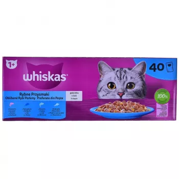 WHISKAS Fish Favourites em geleia - alimento húmido para gatos - 40x85 g