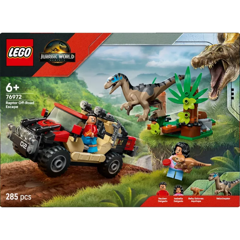 Conjunto de construção LEGO Jurassic World 76972 Raptor Off-Road Escape, 285 peças, 2 minifiguras, idade 6+