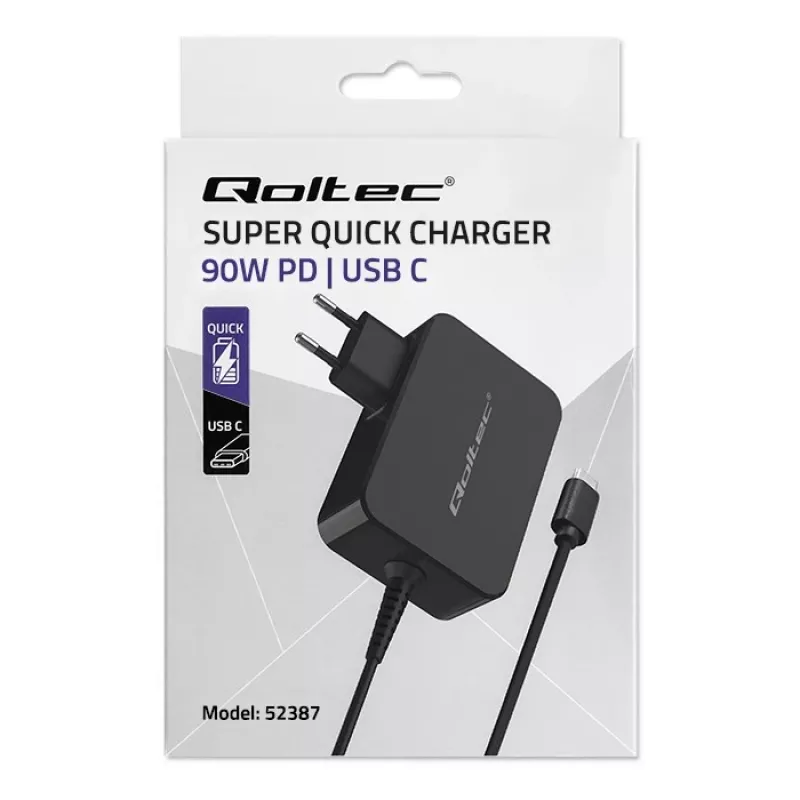 Fonte de alimentação GaN QOLTEC 52387 90W 1x USB‑C 5–20V