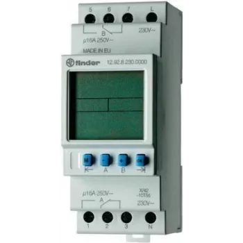 Temporizador Finder para calha DIN tensão de funcionamento: 230 V/AC 12.92.8.230.0000 2 comutadores 16 A 250 V/AC programa diário