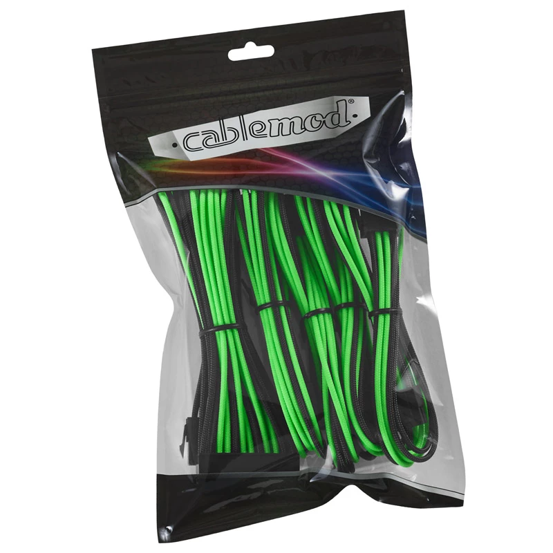 Conjunto de extensão de cabos CableMod CM-CAB-CKIT-N86KKLG-R — extensões de alimentação 8+6 pinos, preto/verde