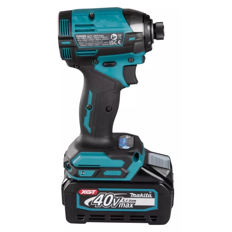 Makita TD002GD202 aparafusadora de impacto sem fios, 40 V XGT, sem escovas, 220 Nm, sextavado de 1/4", luz LED, com 2 baterias de iões de lítio de 2,5 Ah, carregador rápido e mala