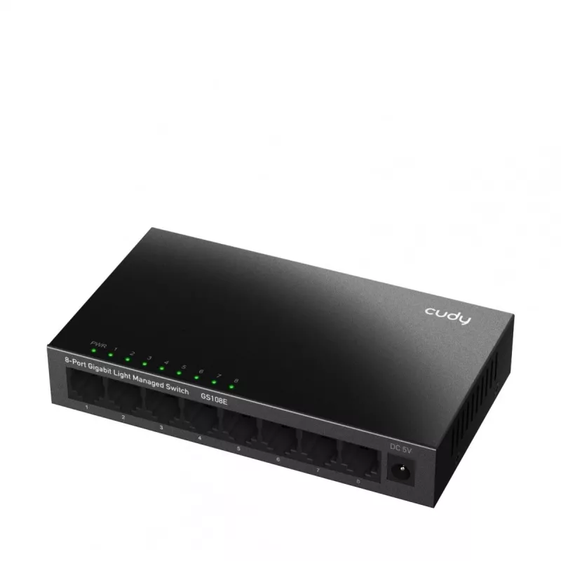 Switch gerido Cudy GS108E 8 portas Gigabit Ethernet, 8x 10/100/1000 Mbps, caixa metálica, comutação 16 Gbps, IGMP & DHCP Snooping
