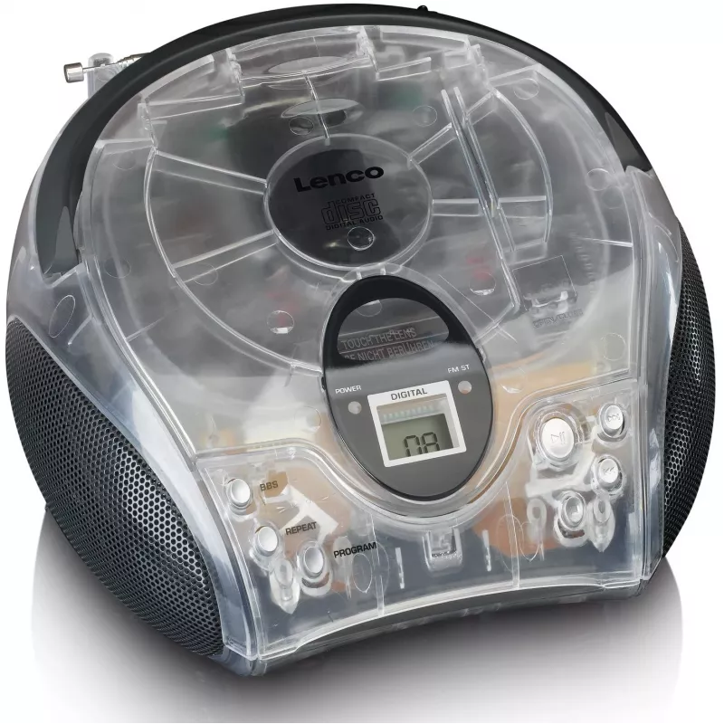 Rádio portátil com leitor de CD Lenco SCD-24TR — FM, saída de 4W, LCD, antena telescópica, alimentação por rede/pilhas, 6 pilhas C