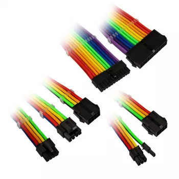 Conjunto de extensão de cabos revestidos Kolink Core Adept — 6 peças, revestimento PET, condutor de cobre, comprimentos 300–350 mm