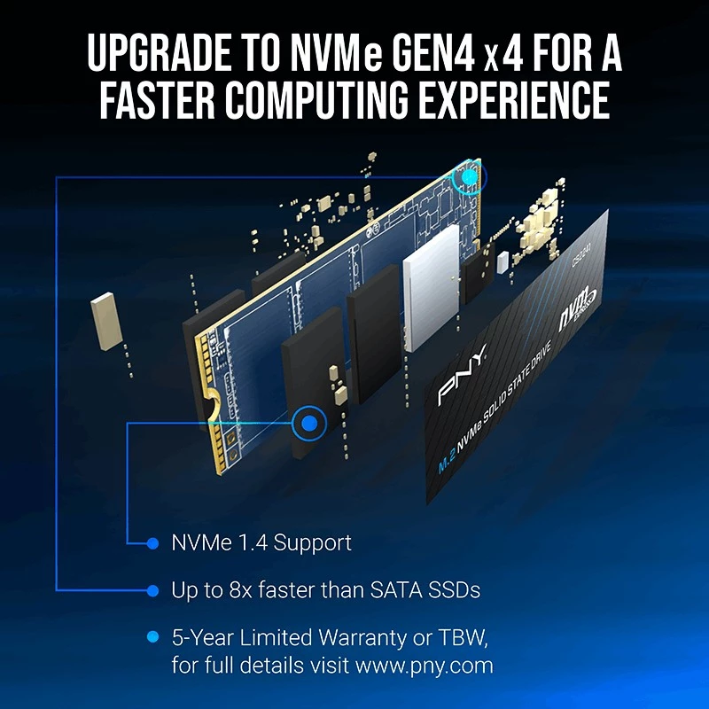 SSD PNY CS2241 M.2 NVMe PCIe 4.0 1 TB – Leitura 5100 MB/s, Escrita 3200 MB/s