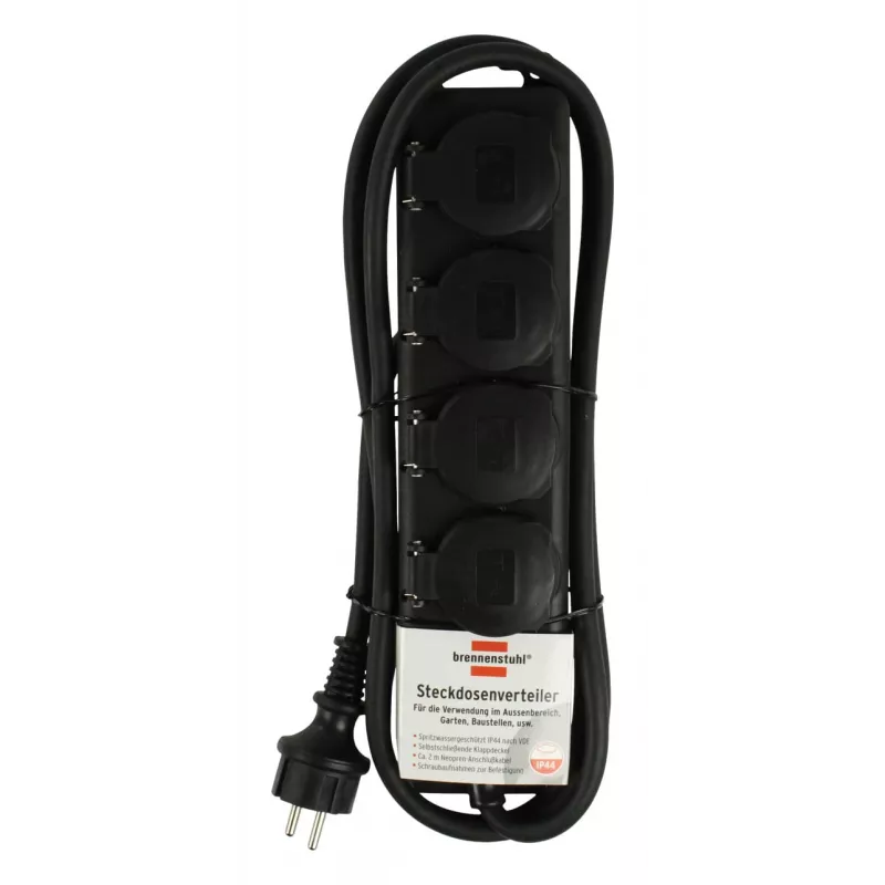 Tomada de extensão Brennenstuhl IP44 4 tomadas preto 2,0m H07RN-F 3G1,5 - Cabo de extensão - AC 230 V - Saídas: 4 - 2 m (1159960)