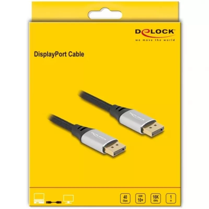 Cabo DisplayPort DeLOCK 16K 60 Hz 1 m prateado metal