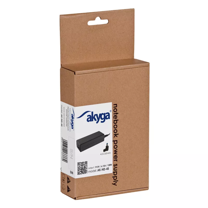 Akyga AK-ND-45 fonte de alimentação para portátil HP, 120 W, 19,5 V / 6,15 A, 4,5 x 3,0 mm com pino