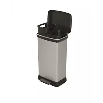 Caixote do lixo Curver 23L mecanismo de pedal, aspeto metálico, capacidade de 23 litros