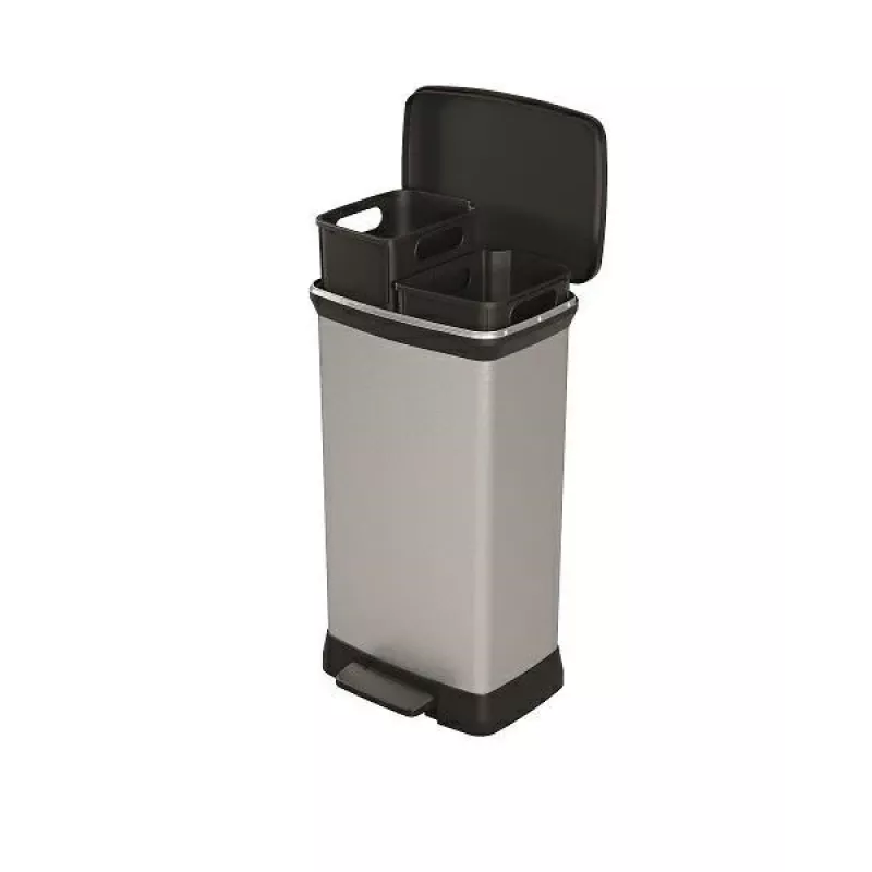 Caixote do lixo Curver 23L mecanismo de pedal, aspeto metálico, capacidade de 23 litros