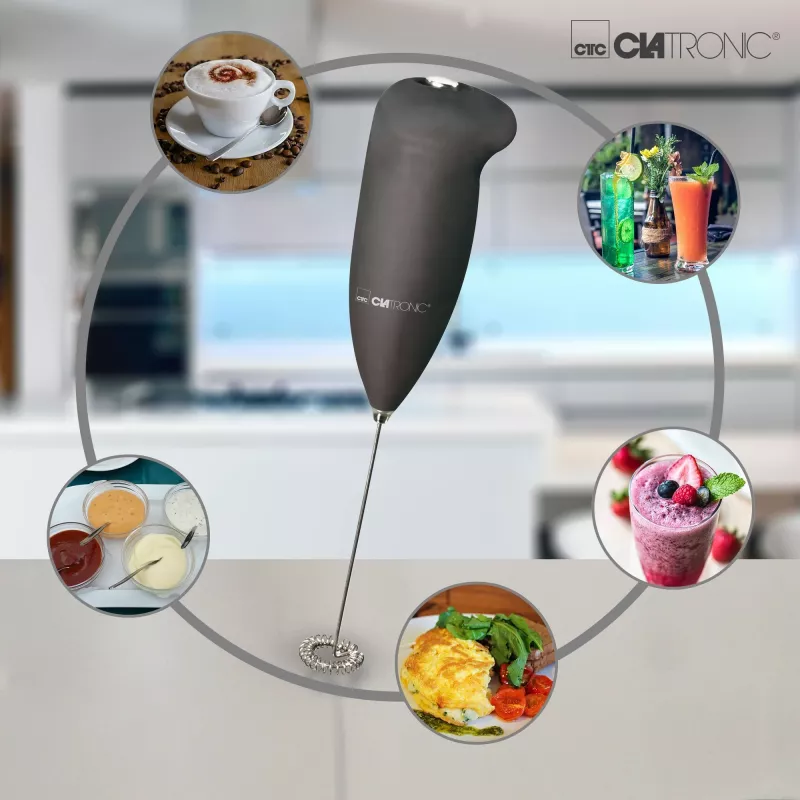Clatronic MS 3089 Espumador de leite a pilhas, preto/aço inoxidável