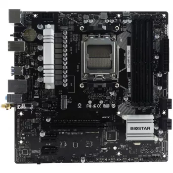 Placa-mãe BIOSTAR A620MP-E PRO — AMD A620 microATX, socket AM5, DDR5, 4 DIMM, máx. 128 GB, LAN 2,5Gb