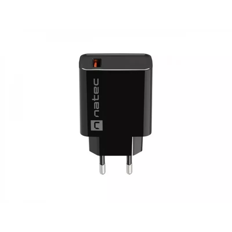 Natec Ribera NUC-2058 carregador de parede, 18 W, 1x USB-A, até 3 A, Quick Charge 3.0, Samsung AFC, Huawei FCP/SCP, preto