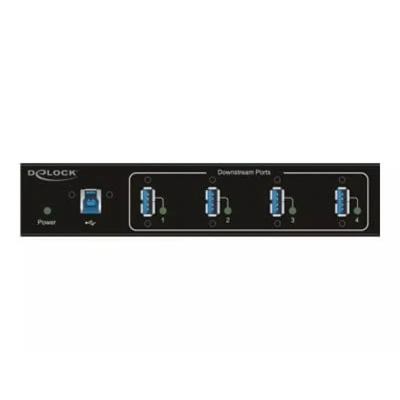 Delock 63309 hub USB industrial externo, 4 x USB 3.0 Type-A, proteção ESD de 15 kV, caixa metálica, montável na parede
