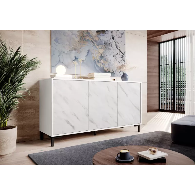 Cómoda MARMO 3D 150x45x80.5 cm branco mate/mármore branco