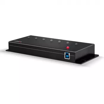 Hub USB 3.0 Lindy 7 portas metal, USB 3.2 Gen 1 (3.1 Gen 1) Type-A, 5000 Mbit/s, preto, 0,8 m, 185 mm, 75 mm