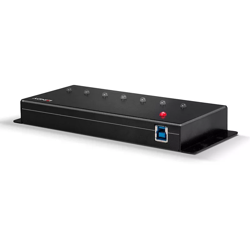 Hub USB 3.0 Lindy 7 portas metal, USB 3.2 Gen 1 (3.1 Gen 1) Type-A, 5000 Mbit/s, preto, 0,8 m, 185 mm, 75 mm