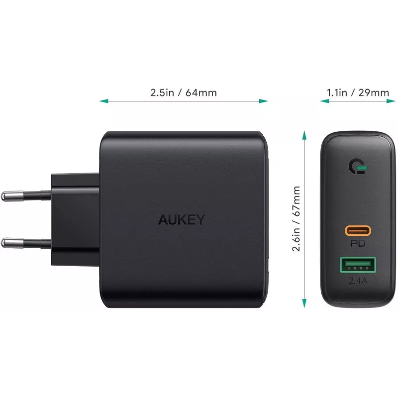 Carregador de parede PA-D3 2xUSB Power Delivery (1xUSB+1xUSB C) 5,4A 60W Dynamic Detect
