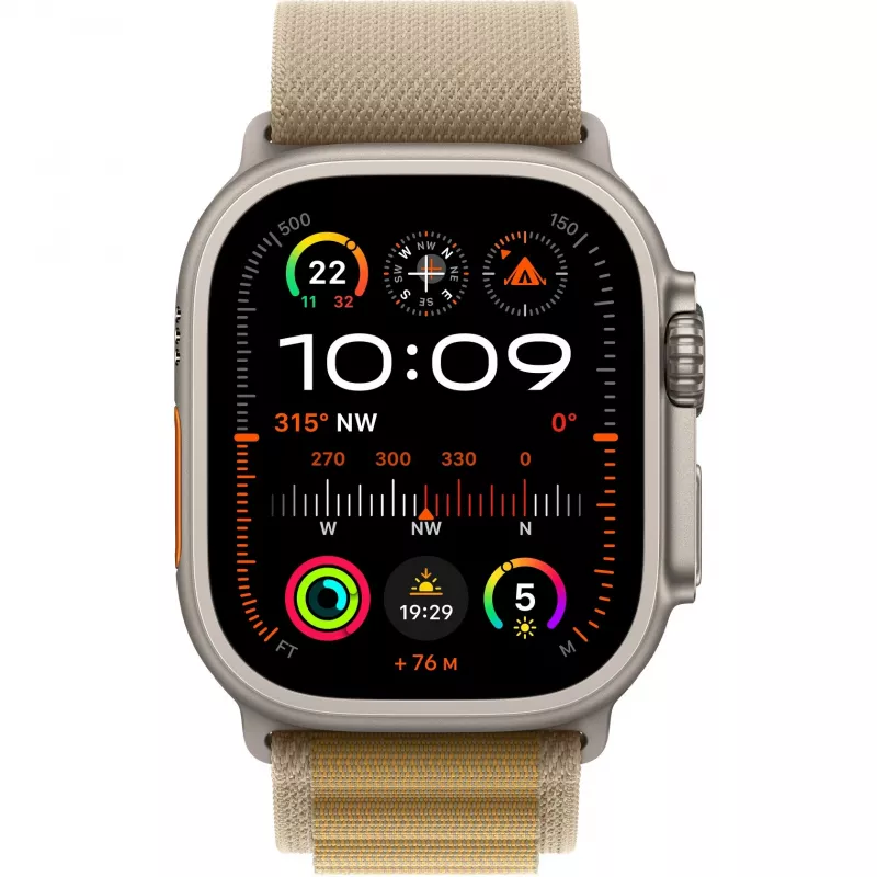 Bracelete Apple 49 mm Tan Alpine Loop pequeno acabamento em titânio natural
