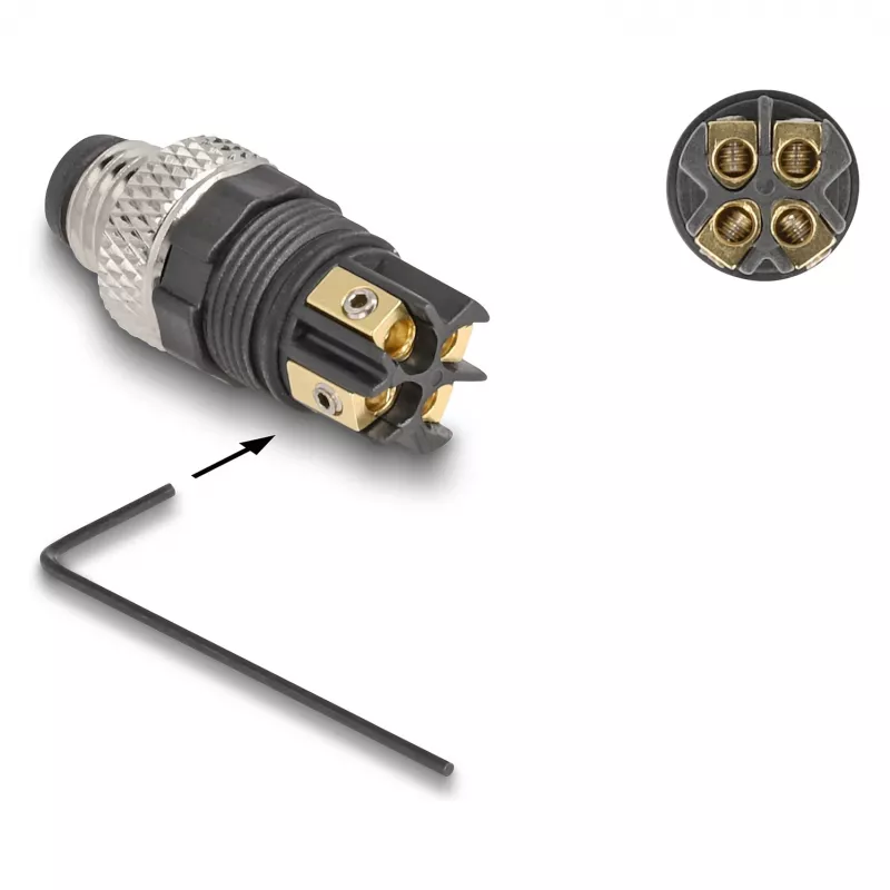 Conector DeLOCK M8 codificação A 4 pinos macho ligação por parafuso preto