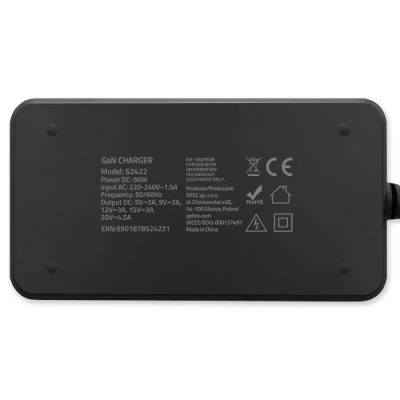 Carregador de parede Qoltec 90W GaN Super Fast SLIM | XP | 5-20V | 4,5A | USB-C 3.1 | Portátil | MacBook | Smartphone | + cabo