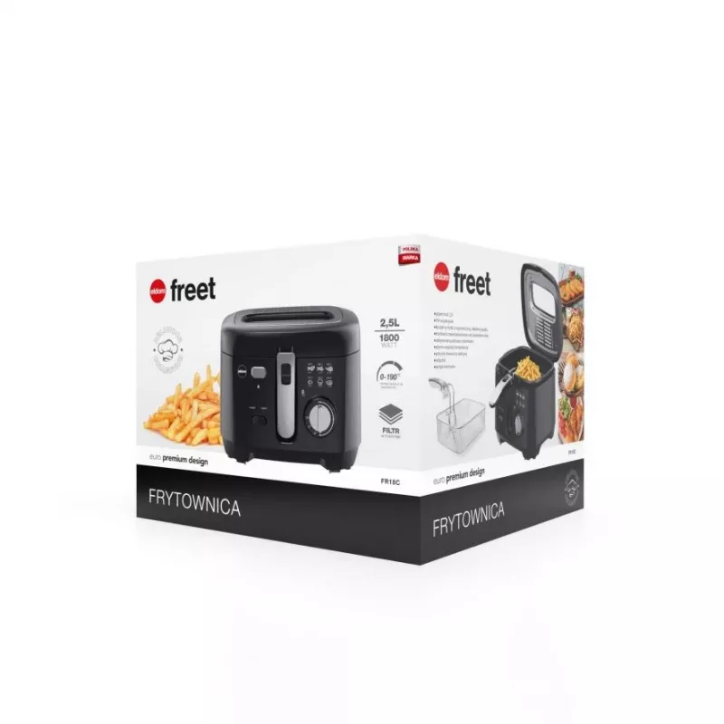 ELDOM Fritadeira FREET, 2,5 L, 400 g batatas fritas, regulador de temperatura, depósito de óleo removível, Preto