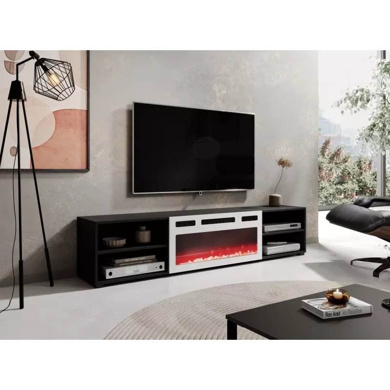 Móvel de TV POLO 180x33x39 preto + lareira branca
