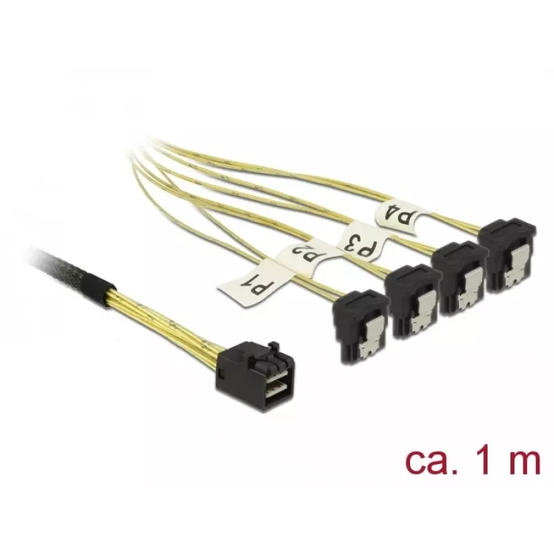 Cabo SCSI DeLOCK 85685 preto amarelo 1 m 1 x Mini SAS HD SFF-8643 4 x SATA 7 Pin