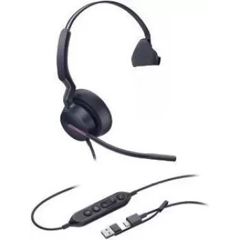 Headset Yealink UH46 Mono 1308242 – USB-C/USB-A – monaural – Cancelamento de ruído – Altifalante de 35 mm – Áudio de banda larga – Tecnologia de 3 microfones – preto